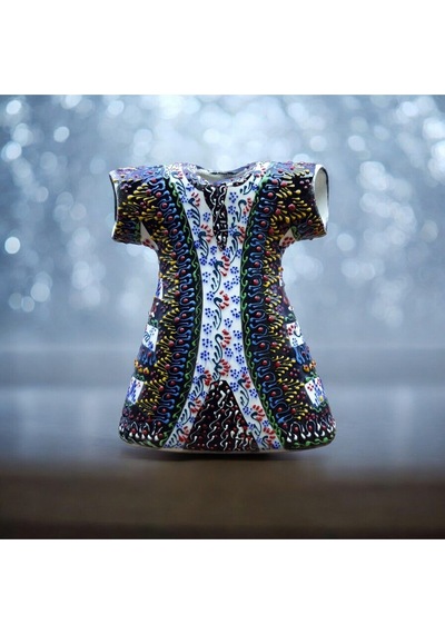 Kaftan Model %100 El Işlemesi,kabartma Desenli Dekoratif Çini Vazo 18 Cm