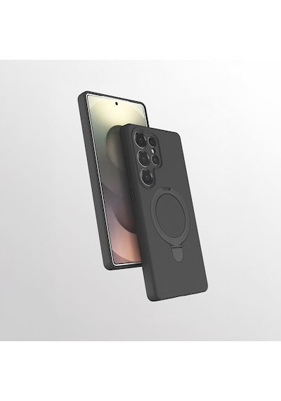 Samsung Uyumlu Galaxy S25 Ultra Kılıf 360 Derece Döner Standlı Magsafe Kamera Lens Korumalı Silikon Systemcom Lila