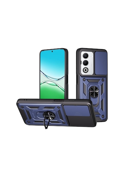 Teleplus Oppo A5 5g Kılıf Magnetik Standlı Kamera Korumalı Slide Sürgülü Cover Kapak Lacivert