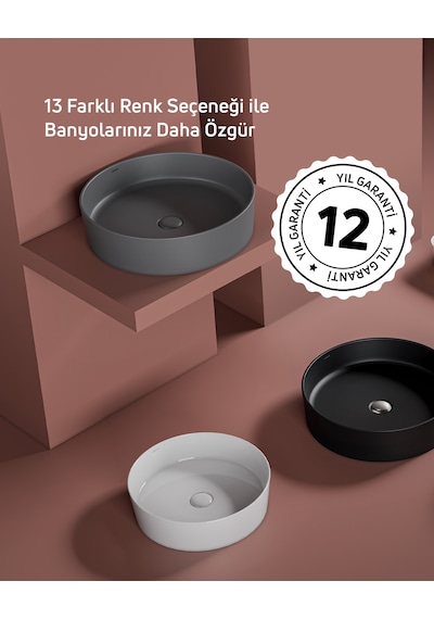 Creavit Loop Yuvarlak Masa Üstü Çanak Lavabo Ø45 Cm Extra Cool Grey Lp145