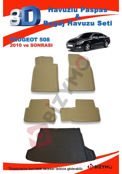 Peugeot 508 2010 ve Sonrası Bej Paspas ve Bagaj Havuzu Seti Bej