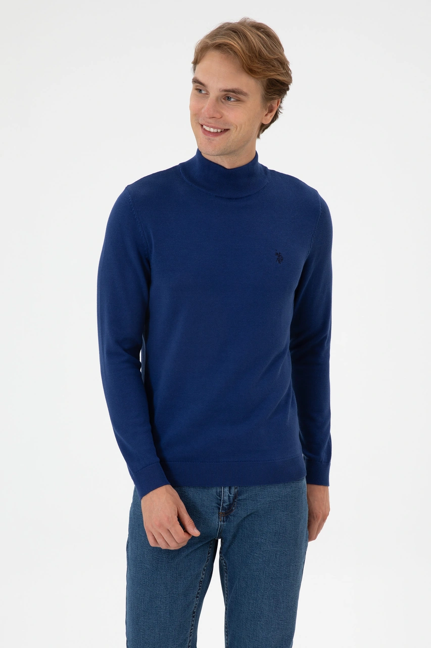 U.S. Polo Assn. Erkek Slim Fit Boğazlı İndigo Basic Kazak 50313712-VR028