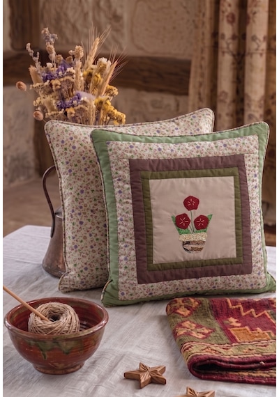 Poplin Pamuklu Kırkyama Patchwork Dekoratif Kırlent Kılıfı 45x45 Cm Açık Yeşil