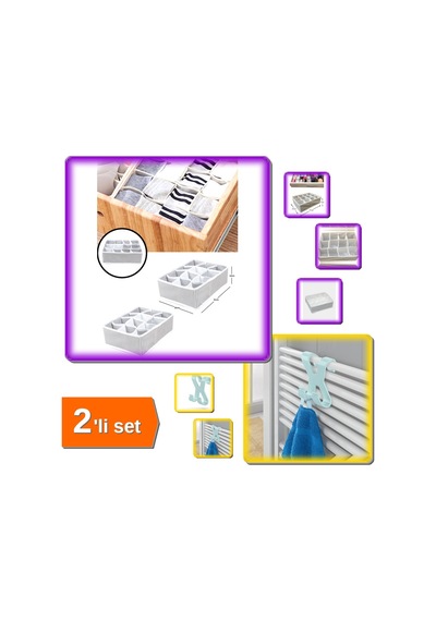 12 Bölmeli Pratik Çekmece İç Çamaşırı Kravat Çorap Düzenleyici + Havlupan Askısı - 2li Set J1s8b5 Belirtilmemiş