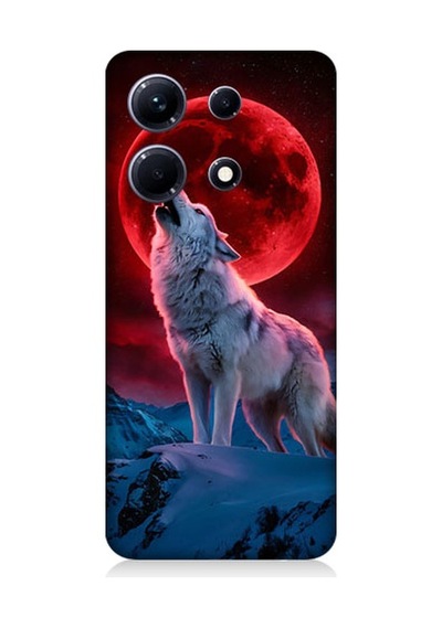 İnfinix Note 30 Uyumlu Kırmızı Ay Kurt Desenli Silikon Kılıf