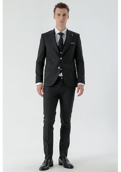 Morven Erkek Siyah Poliviskon Trend Yelekli Çizgili Desen Slim Fit Sivri Yaka Takım Elbise Siyah Morven Erkek Siyah Poliviskon Trend Yelekli Çizgili Desen Slim Fit Sivri Yaka Takım Elbise Siyah