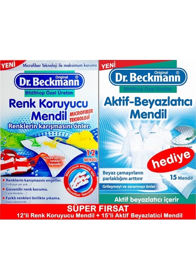 Dr.Beckmann Aktif Beyazlatıcı Mendil 15 Adet + Renk Koruyucu Mendil 12 Adet