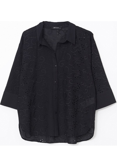 Lcw Vision Siyah Ajurlu Oversize Kadın Gömlek