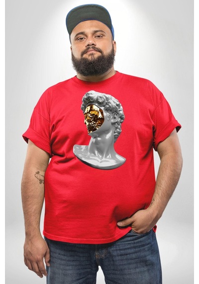Angemiel Modern Sanat Apollo Kırmızı Büyük Beden Erkek Kadın Unisex Basic Ön Baskılı Tişört Kırmızı