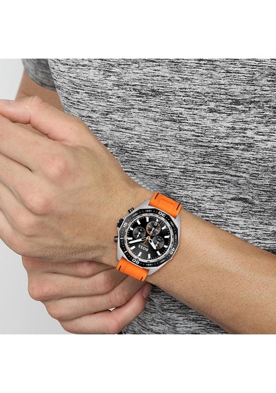 Hugo Boss HB1513970 Silikon Turuncu Siyah Kadran 44 mm Erkek Kol Saati