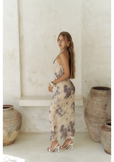 Mai Collection Mai Studios Co. Keefnes Kruvaze Sarı Uzun Elbise sarı
