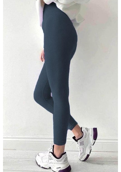 Madmext Füme Yüksek Bel Kadın Fitilli Tayt Mg1625 Füme