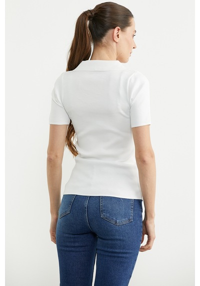 Polo Yaka Basic Triko Tişört - Beyaz