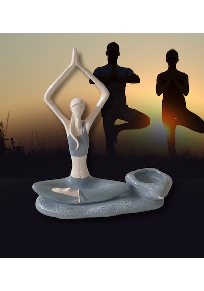 Yogacı Kız Polyester Çubuk Tütsülük Ve Tealight Mumluk Gri 0
