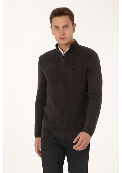 U.S. Polo Assn. Erkek Regular Fit Düğmeli Yaka Antrasit Melanj Kazak 50308915-VR081 U.S. Polo Assn. Erkek Regular Fit Düğmeli Yaka Antrasit Melanj Kazak 50308915-VR081