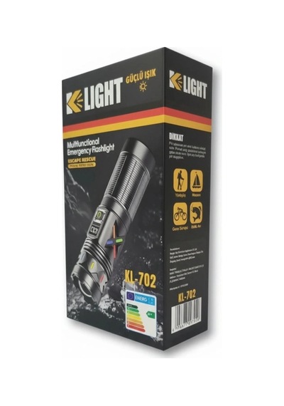 Klight Kl-702 Power Bank Özellikli - Şarjlı Güçlü Uzun Menzilli El Feneri Çok Renkli