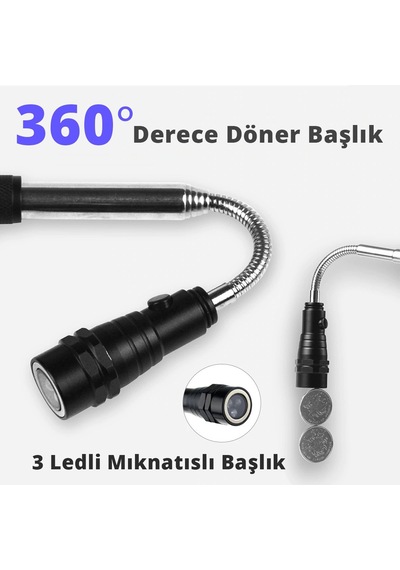 Mıknatıslı Akrobat Led Fener 360 Derece Döner Başlıklı El Fener