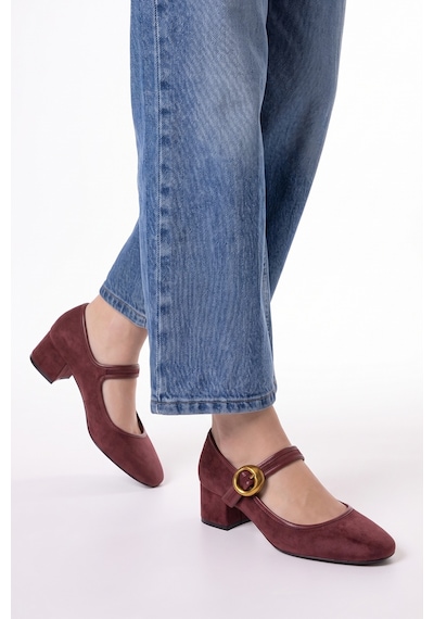 Luvi Shoes Merel Bordo Süet Kadın Kalın Topuklu Ayakkabı