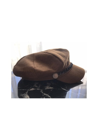 Monkeysstore Kahve Zincir Detaylı Kaşe Kaptan Şapka Kahverengi