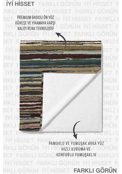 Çizgili Bohem Etnik Plaj Havlusu - Modern Akdeniz Stil Antrasit Bej Hızlı Kuruyan Mikrofiber Havlu Donuk Armut