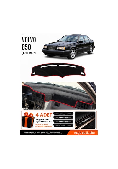 Volvo 850 1991-1997 Uyumlu Torpido Koruma, Torpido Örtüsü, Torpido Kılıfı - Siyah-kırmızı - Vo007
