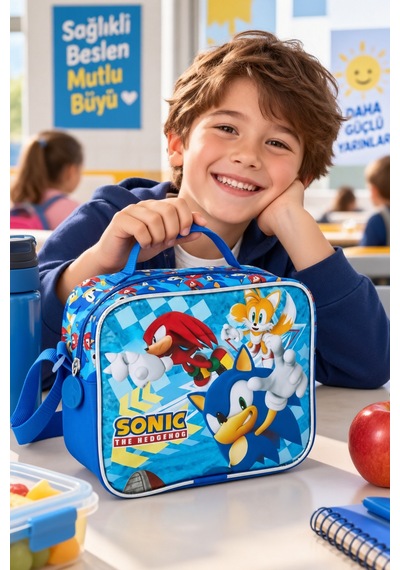Sonic Beslenme Çantası Çocuk Öğrenci Okul Yemek Çantası Günlük Okul Kullanımı 23x20x10 Cm Çok Renkli