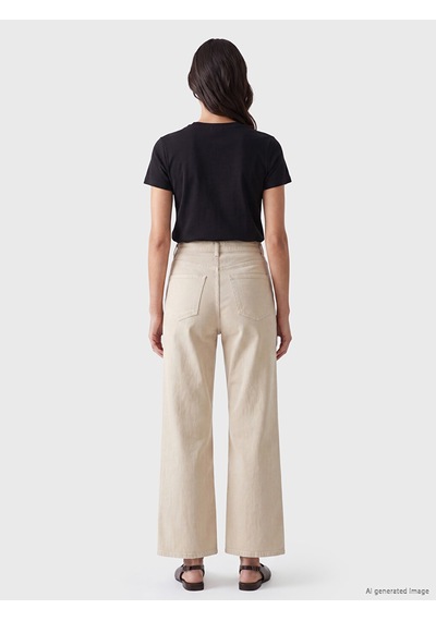 Lcw Everyday Bej Beli Kemerli Wideleg Kadın Jean Pantolon