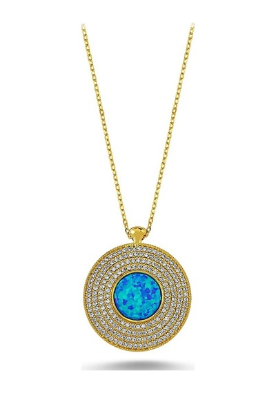 Beyaz Zirkon Taşlı Opal Kolye (498590670)