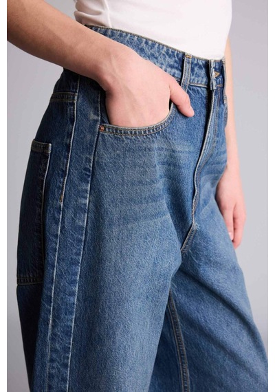 Defacto Baggy Fıt Yüksek Bel Düz Paça Uzun Jean Pantolon H1165ax26smnm34 Mavi-nm34