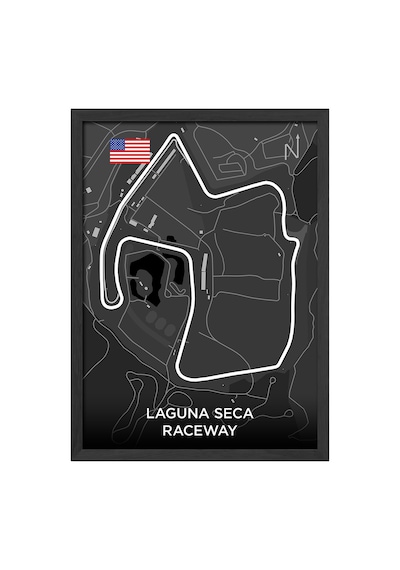 Laguna Seca Pist Haritası Siyah Ahşap Çerçeveli Poster, Dekoratif Harita Duvar Tablosu