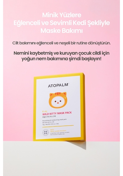 Çocuklara Özel Yoğun Nem Sunan Günlük Yaprak Maske Atopalm Wild Kitty Mask Pack Kids