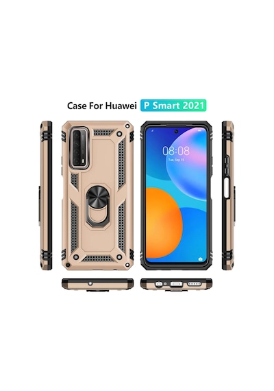 Newface Huawei P Smart 2021 Kılıf Sofya Yüzüklü Silikon Kapak Semeglbl - 65 - Gold