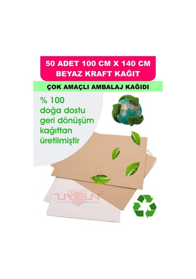 50 Adet 100cm X 140cm 120 Gr. Çift Yönlü Beyaz Kraft Ambalaj Kağıdı, Hediye, Çeyiz Paketleme, Çocuk Etkinlik Kağıdı