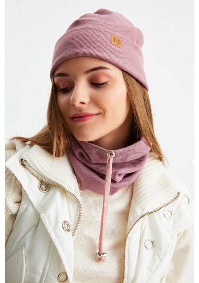 Butikgiz Kadın Balıkçı Style Pamuklu Kaşkorse Terletmez Ultra Hafif Yumuşak Bere Boyunluk Takım Gül Kurusu