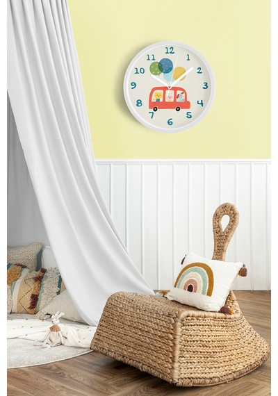 Sevimli Hayvanlar Modern Tasarım Çocuk Odası Duvar Saati - 30cm - Önü Camlı Beyaz Kasa-jh1161 Beyaz