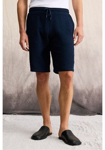 Grimelange Jens Erkek %100 Pamuk Müslin Kumaş Yanları Cepli Slim Fit Dar Kesim Lacivert Şort