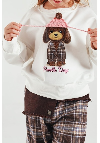 Loco Loco Ekru Bereli Köpek Baskılı Çocuk Sweatshirt
