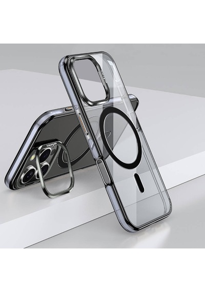 Apple iPhone 16 Pro Max Uyumlu Kılıf Magsafe Şarj Özellikli Wlons Standlı Efsane Kapak Siyah