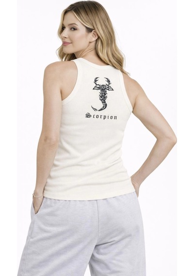 Novalisse Kadın Fitilli Atlet Sıfır Yaka Slim Fit Arka Baskılı Spor Atlet - Krem Çoklu Renk
