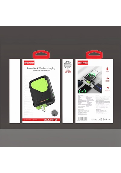 Swııspower Sp-29 22.5w 10000 Mah Wireless Powerbank - Siyah