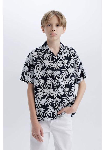 DeFacto Erkek Çocuk Oversize Geniş Kalıp Polo Yaka Desenli Kısa Kollu Gömlek E2969A825SMNV146