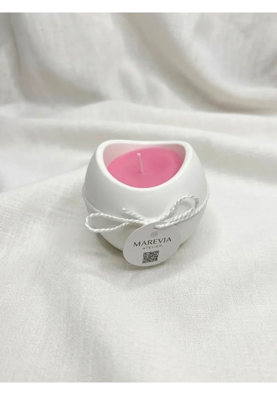El Yapımı Dekoratif Mum Oval Kase Tasarım Beyaz - Pembe