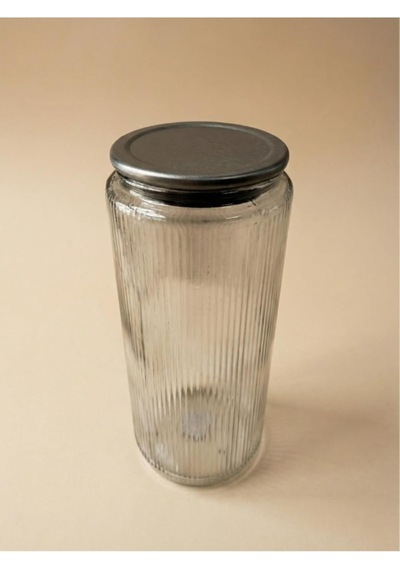 Metal Vakum Kapaklı Cam Saklama Kabı, Şeffaf, 1350 Ml, 20cm Yükseklik, 9cm Genişlik