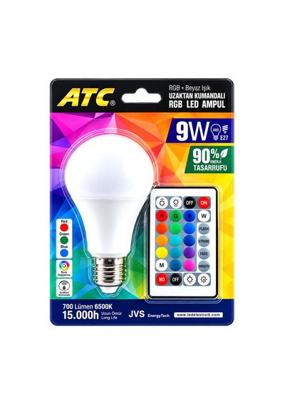 Kumandalı - Rgb 9w 60w - E27 Led Ampul 700lm 15000 Saat Ömür 5570 Diğer