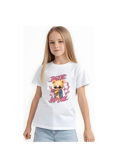 Panios Kids And Cool Baskılı Kız Çocuk Kısa Kollu T-shirt Beyaz