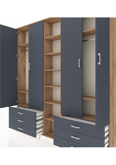 Arges Dolap 13 Raflı 6 Çekmeceli 2 Askılı 220x30x243 Çam-antrasit/antrasit Antrasıt/antrasıt Arges Dolap 13 Raflı 6 Çekmeceli 2 Askılı 220x30x243 Çam-antrasit/antrasit Antrasıt/antrasıt