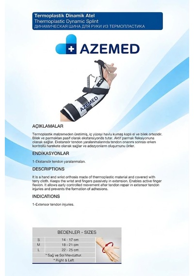 Azemed Termoplastik Dinamik Atel Hareket Destekleyici El Ve Parmak Ateli Sağ Beyaz
