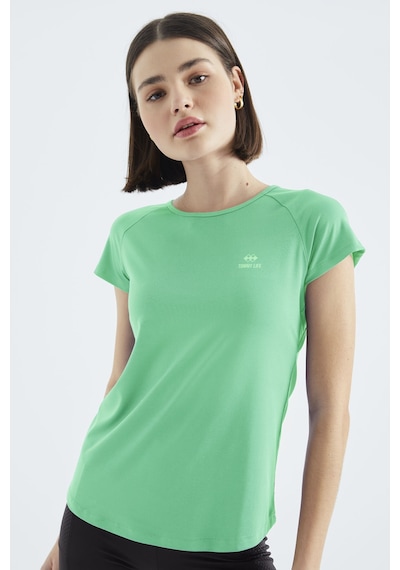 Su Yeşili Sırt Pencereli Kısa Kol Standart Kalıp O Yaka Kadın T-shirt - 97101 Su Yeşili