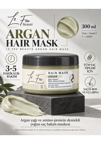 Le Feu Beauté Argan Ve Amino Proteinli Saç Bakım Maskesi 300 Ml Kuru Ve Yıpranmış Saçlar
