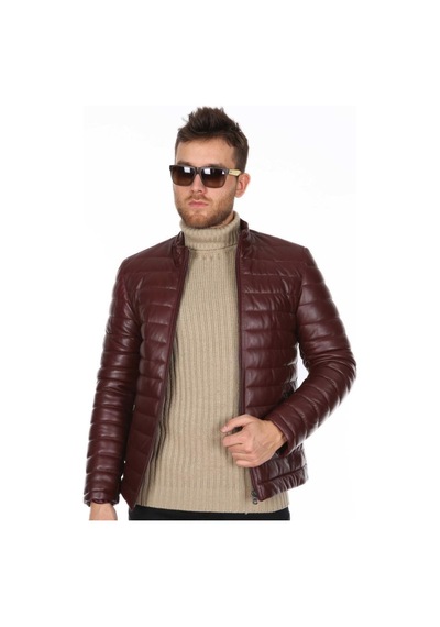 Hakiki Kuzu Derisi Fermuarlı Bordo Kışlık Erkek Ceket Bordo